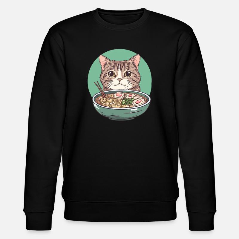 Katze mit Ramen: Nudelschnurren - Stanley/Stella Unisex Bio-Sweatshirt CHANGER  - Schwarz