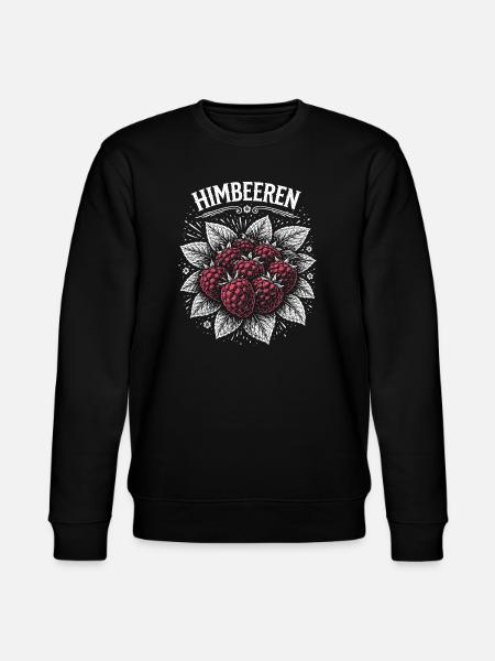 Raspberries Illustration Pink Print - Stanley/Stella CHANGER Unisex Organic Sweatshirt - black