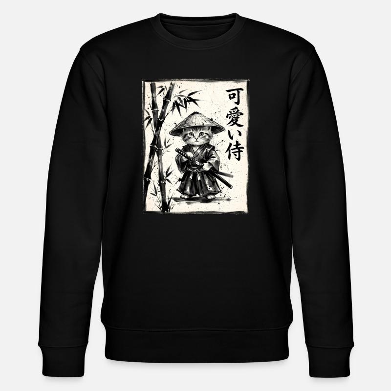 Chat samouraï Dessin à l’encre Sumi-e - Sweat bio CHANGER Stanley/Stella Unisexe - noir