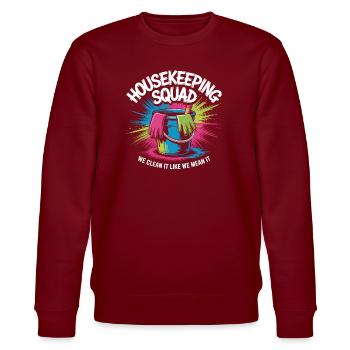 Lustiges Putzen Design - Stanley/Stella Unisex Bio-Sweatshirt CHANGER  - Burgunderrot - Vorne - Nik (191cm) & Marisol (170cm)