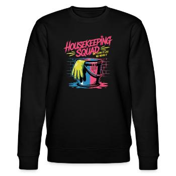 Lustiges Putzen Design - Stanley/Stella Unisex Bio-Sweatshirt CHANGER  - Schwarz - Vorne - Nik (191cm) & Marisol (170cm)
