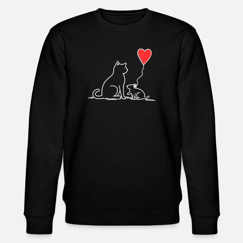 Katze und Maus mit Herzbalon - Stanley/Stella Unisex Bio-Sweatshirt CHANGER  - Schwarz
