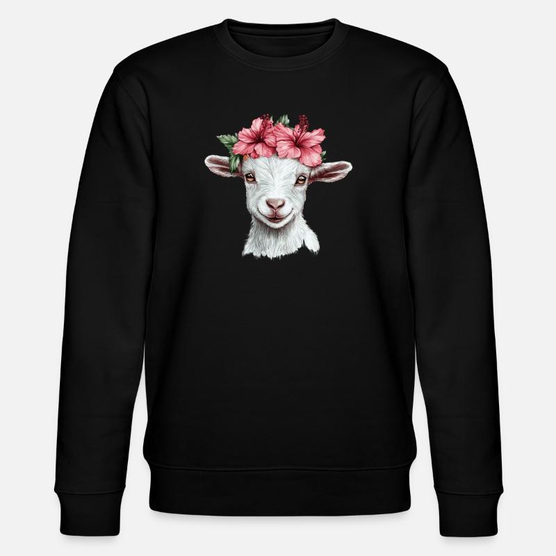 Chèvre avec une couronne d’hibiscus - Sweat bio CHANGER Stanley/Stella Unisexe - noir