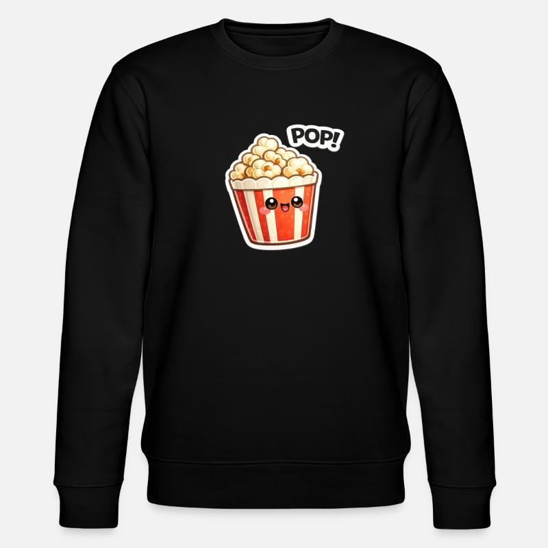 Kawaii Popcorn Lächel-Design - Stanley/Stella Unisex Bio-Sweatshirt CHANGER - Schwarz
