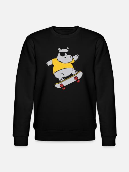 Cool Hippopotamus Skater Skateboard Vector - Stanley/Stella CHANGER Unisex Organic Sweatshirt - black