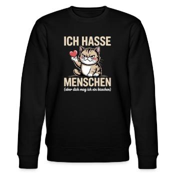 Ich hasse Menschen – dich mag ich trotzdem - Stanley/Stella Unisex Bio-Sweatshirt CHANGER  - Schwarz - Vorne - Nik (191cm) & Marisol (170cm)