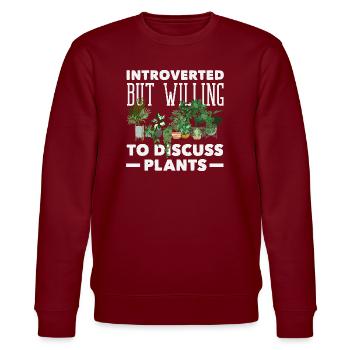 Introvert Discuss Plants Funny - Stanley/Stella CHANGER Unisex Organic Sweatshirt - burgundy - Front - Nik (191cm) & Marisol (170cm)