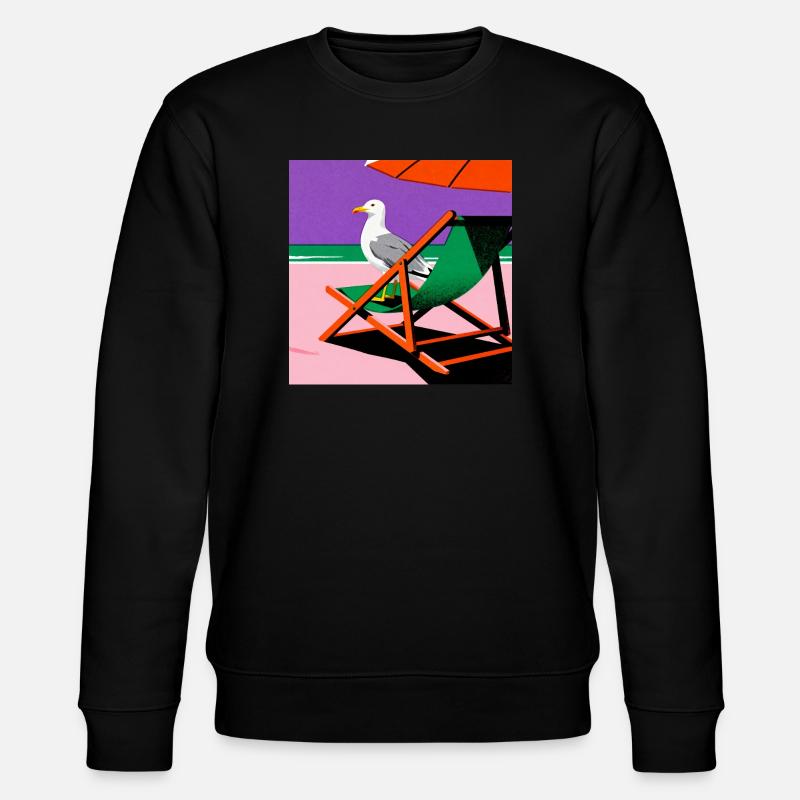 Bunter Strandstuhl und Möwe - Stanley/Stella Unisex Bio-Sweatshirt CHANGER  - Schwarz