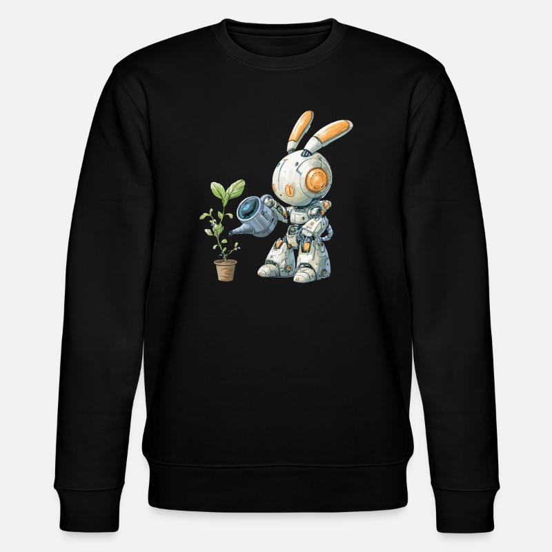 Robot rabbit watering plant - Stanley/Stella CHANGER Unisex Organic Sweatshirt - black