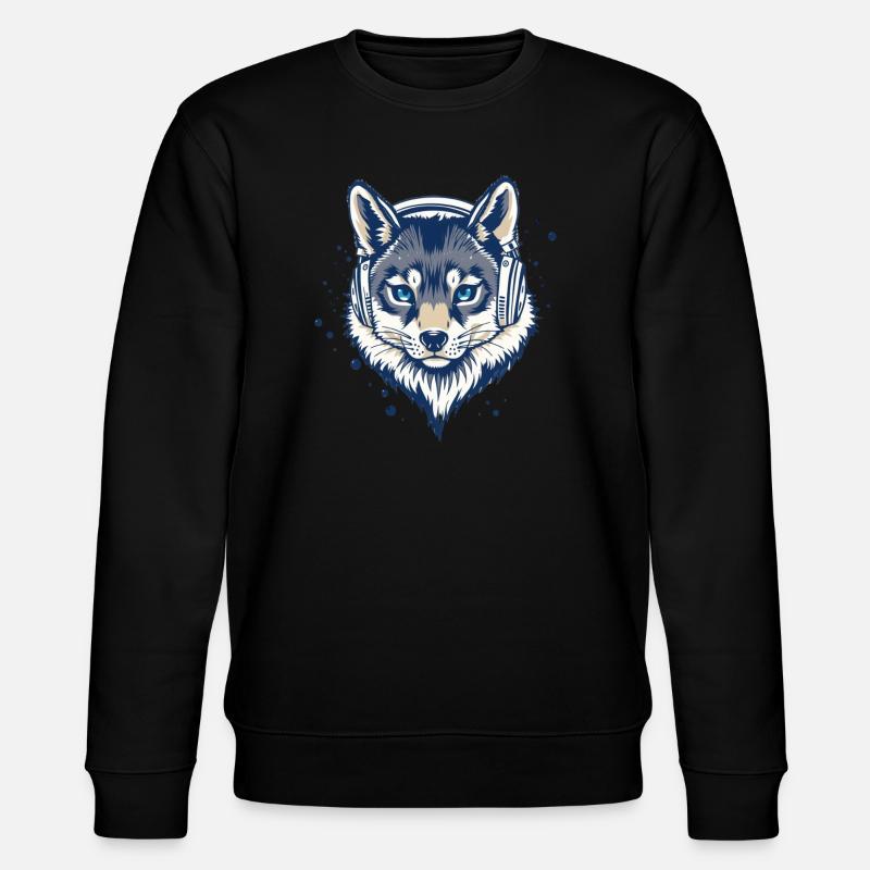 cooler Fuchs mit Kopfhörern - Stanley/Stella Unisex Bio-Sweatshirt CHANGER  - Schwarz