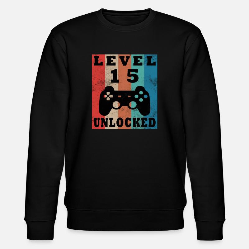 Level 15 Unlocked Retro Controller - Stanley/Stella CHANGER Unisex Organic Sweatshirt - black