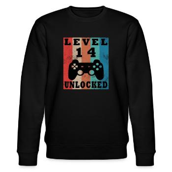 Level 14 Freigeschaltet Gamepad - Stanley/Stella Unisex Bio-Sweatshirt CHANGER  - Schwarz - Vorne - Nik (191cm) & Marisol (170cm)