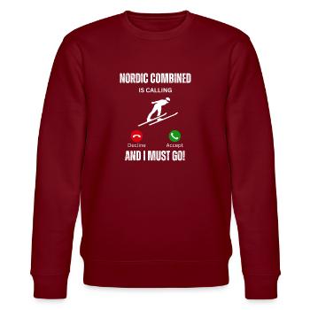 Nordic Combined Calling - Stanley/Stella CHANGER Unisex Organic Sweatshirt - burgundy - Front - Nik (191cm) & Marisol (170cm)