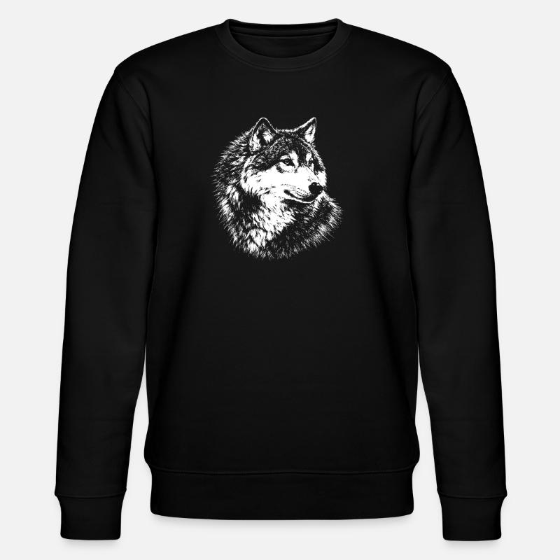 Wolf – Grafik mit weißem Bleistift - Stanley/Stella Unisex Bio-Sweatshirt CHANGER  - Schwarz