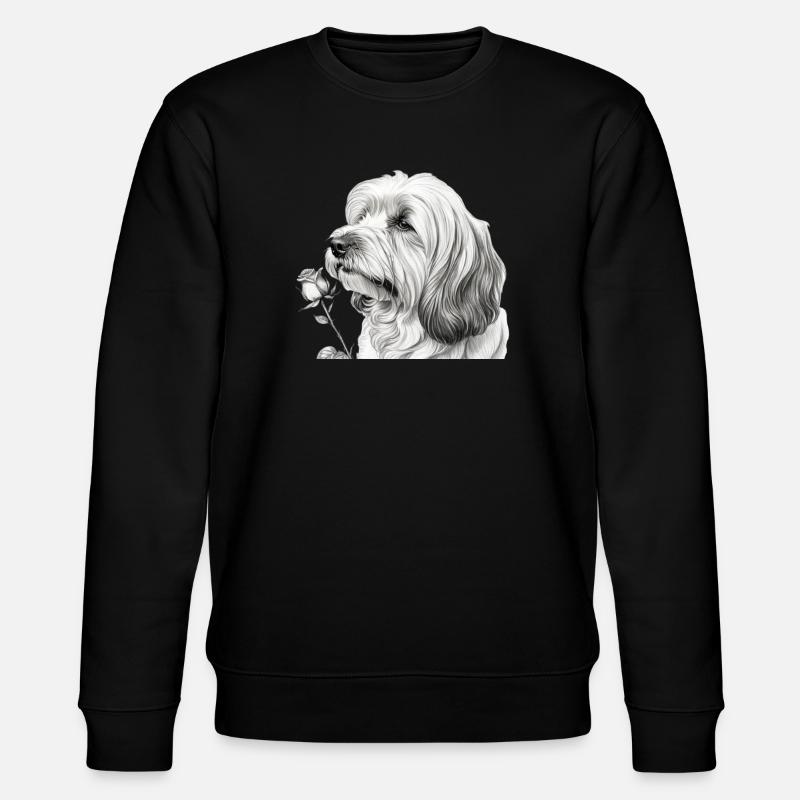 Schwarzweiß Hund mit Rose - Stanley/Stella Unisex Bio-Sweatshirt CHANGER  - Schwarz