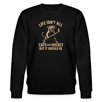 Hockey Katze Humor Eishockey Fan Geschenkidee - Stanley/Stella Unisex Bio-Sweatshirt CHANGER  - Schwarz - Vorne - Nik (191cm) & Marisol (170cm)