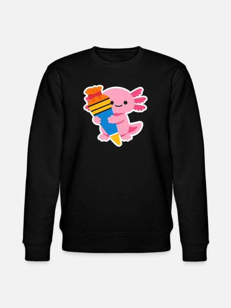 Pink Axolotl with Gift Brush - Stanley/Stella CHANGER Unisex Organic Sweatshirt - black