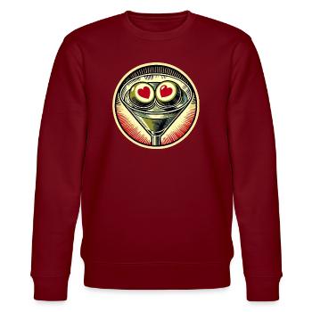 Heart Eyes Martini Retro - Stanley/Stella Unisex Bio-Sweatshirt CHANGER  - Burgunderrot - Vorne - Nik (191cm) & Marisol (170cm)