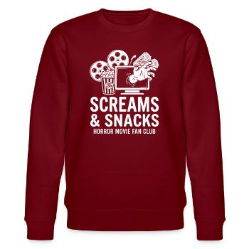 Screams and Snacks Horror Movie Club - Stanley/Stella Unisex Bio-Sweatshirt CHANGER  - Burgunderrot - Vorne - Nik (191cm) & Marisol (170cm)