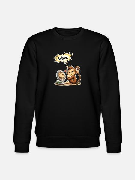 Funny Monkey Wow Saying Gift - Stanley/Stella CHANGER Unisex Organic Sweatshirt - black