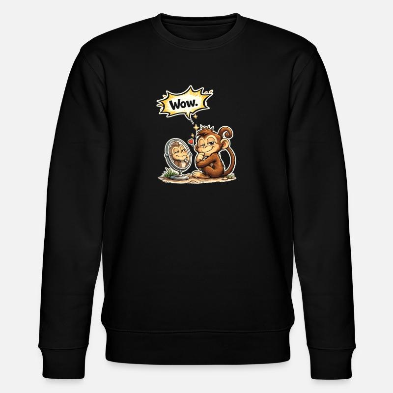 Funny Monkey Wow Saying Gift - Stanley/Stella CHANGER Unisex Organic Sweatshirt - black