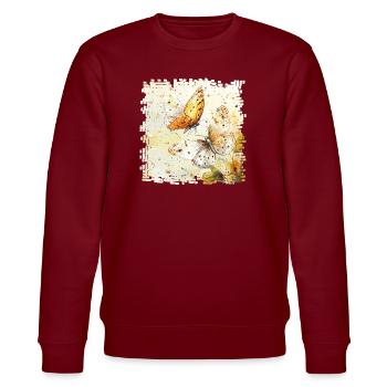 Wasserfarbene Schmetterlinge - Stanley/Stella Unisex Bio-Sweatshirt CHANGER  - Burgunderrot - Vorne - Nik (191cm) & Marisol (170cm)