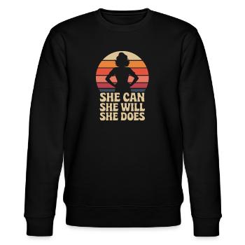  She Can She Will She Does Frauenpower Feminismus - Stanley/Stella Unisex Bio-Sweatshirt CHANGER  - Schwarz - Vorne - Nik (191cm) & Marisol (170cm)
