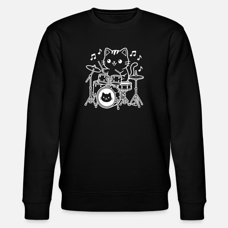 Kawaii Cat Drummer - Stanley/Stella CHANGER Unisex Organic Sweatshirt - black