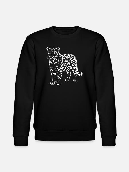 White Leopard Gift Cat Lover - Stanley/Stella CHANGER Unisex Organic Sweatshirt - black
