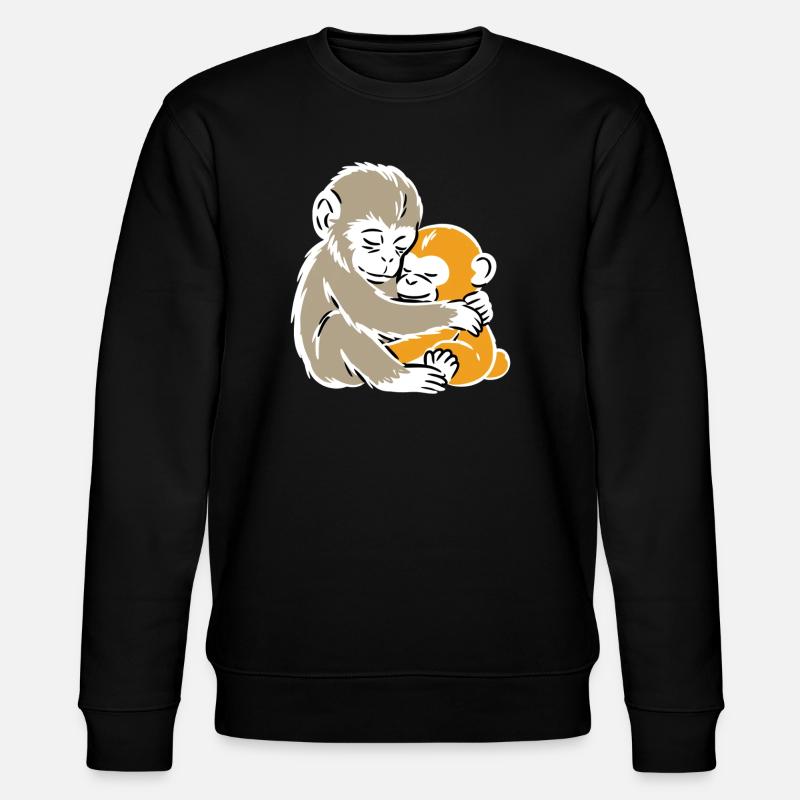 Monkey Hug Duo Illustration - Stanley/Stella CHANGER Unisex Organic Sweatshirt - black
