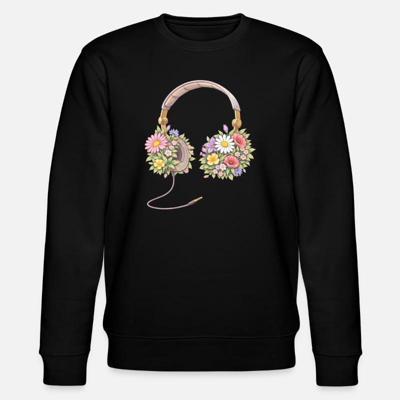 Kopfhörer mit Blumen Illustration - Stanley/Stella Unisex Bio-Sweatshirt CHANGER  - Schwarz