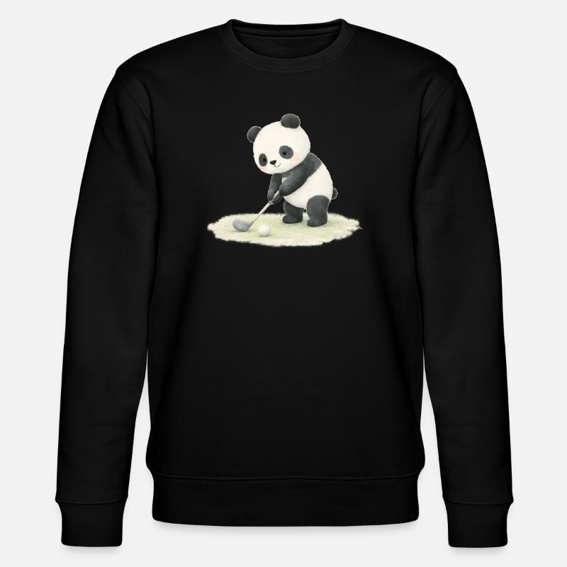 Panda Playing Golf Illustration - Stanley/Stella CHANGER Unisex Organic Sweatshirt - black