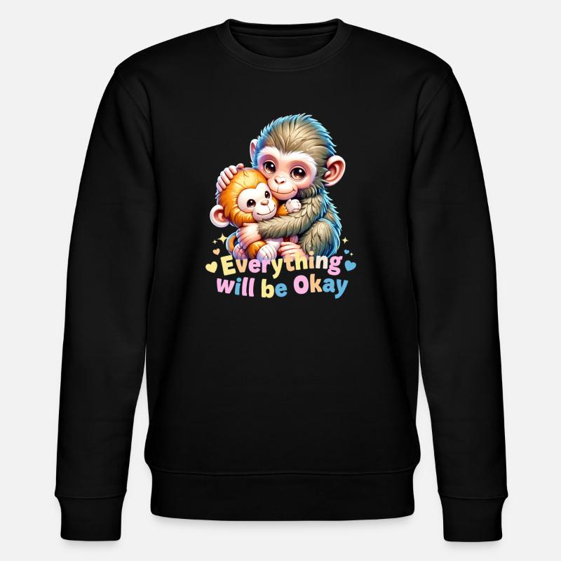 Alles wird gut, Affenumarmung - Stanley/Stella Unisex Bio-Sweatshirt CHANGER  - Schwarz