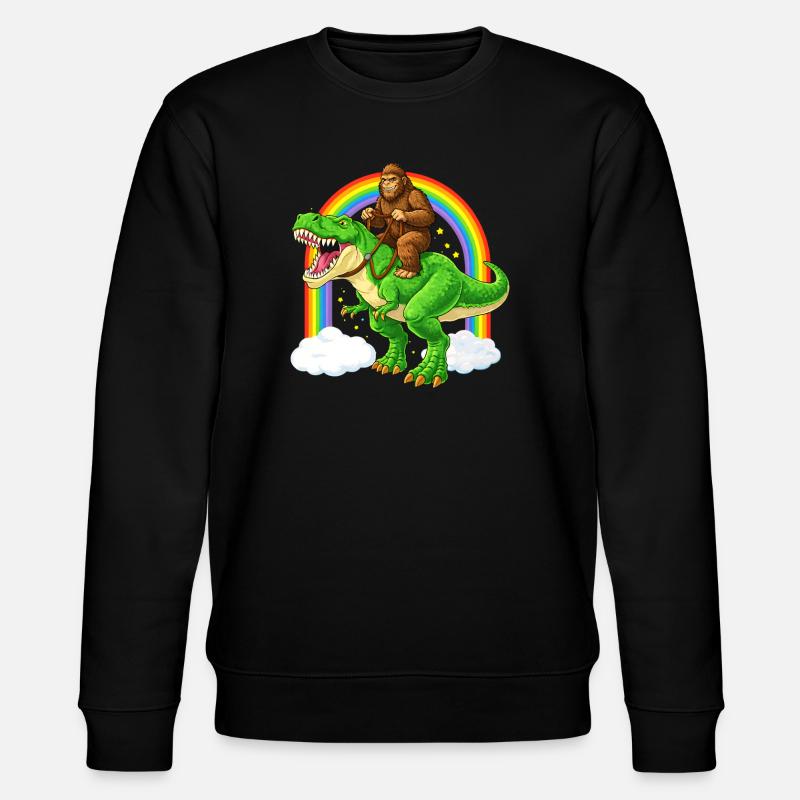 Bigfoot Riding T-Rex Dinosaur Rainbow - Stanley/Stella CHANGER Unisex Organic Sweatshirt - black