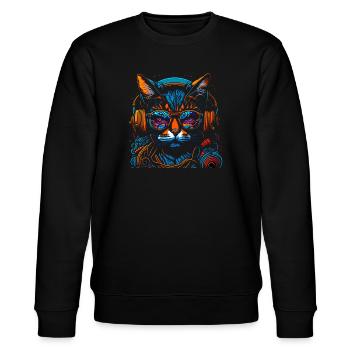 Neon DJ-Katze mit Kopfhörern - Stanley/Stella Unisex Bio-Sweatshirt CHANGER  - Schwarz - Vorne - Nik (191cm) & Marisol (170cm)