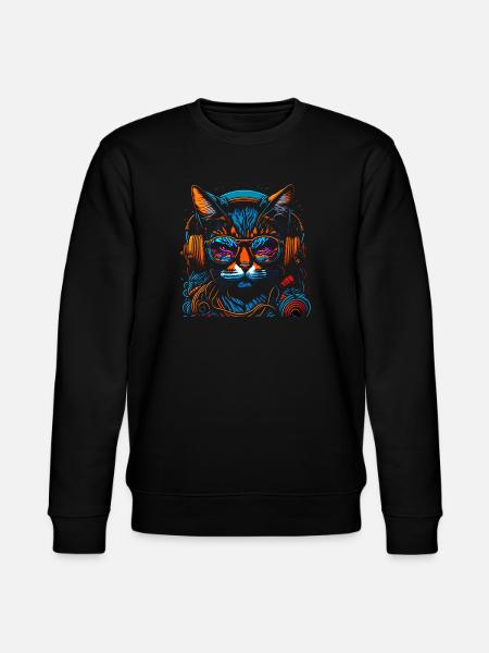 Neon DJ-Katze mit Kopfhörern - Stanley/Stella Unisex Bio-Sweatshirt CHANGER - Schwarz