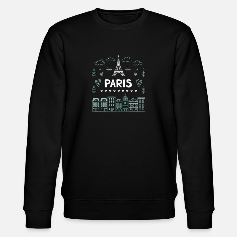 Paris Eiffel Tower Hearts Doodle - Stanley/Stella CHANGER Unisex Organic Sweatshirt - black