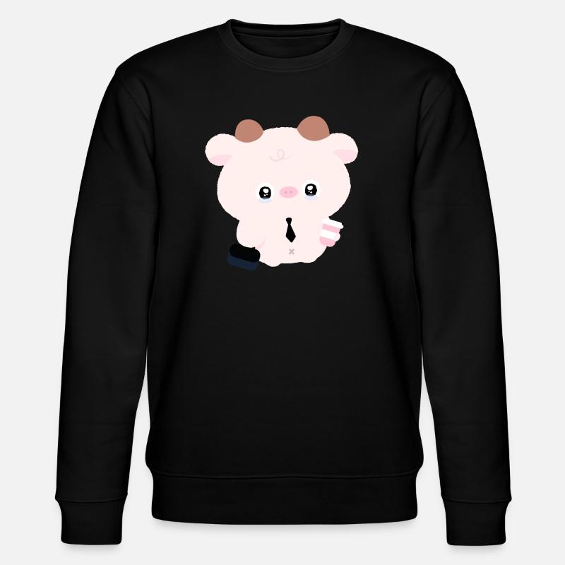 Kawaii-Kuh im Gleichstand mit Kaffee - Stanley/Stella Unisex Bio-Sweatshirt CHANGER  - Schwarz