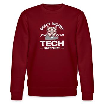 Keine Sorge ich bin vom Tech Support Katze IT - Stanley/Stella Unisex Bio-Sweatshirt CHANGER  - Burgunderrot - Vorne - Nik (191cm) & Marisol (170cm)