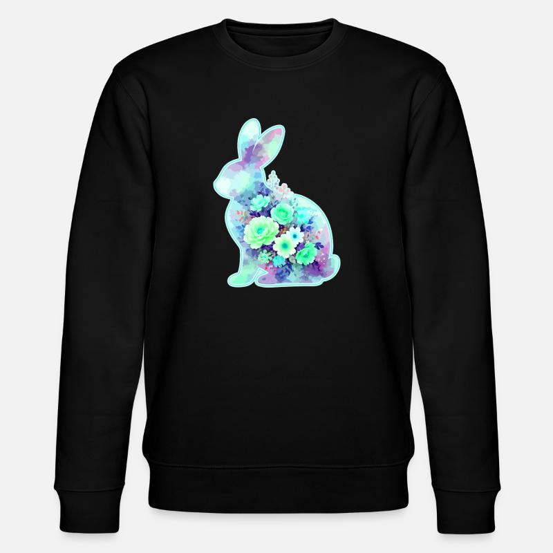 Hase Aquarell Blumen Ostern - Stanley/Stella Unisex Bio-Sweatshirt CHANGER  - Schwarz