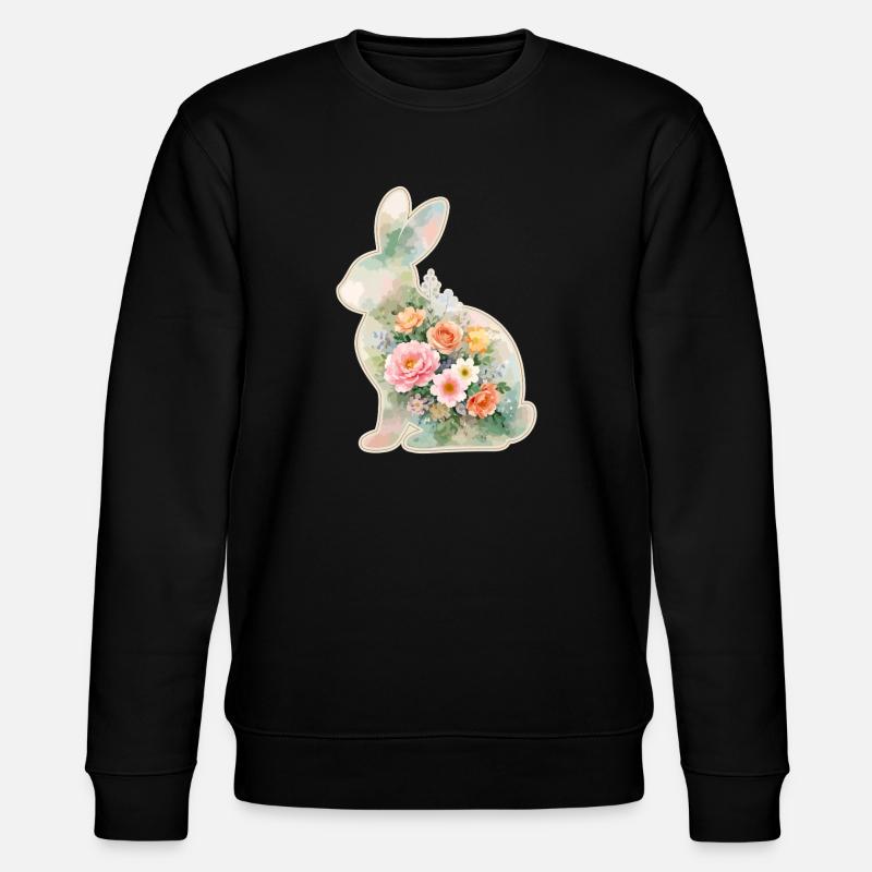 Fleurs aquarelles de lapin à Pâques - Sweat bio CHANGER Stanley/Stella Unisexe - noir