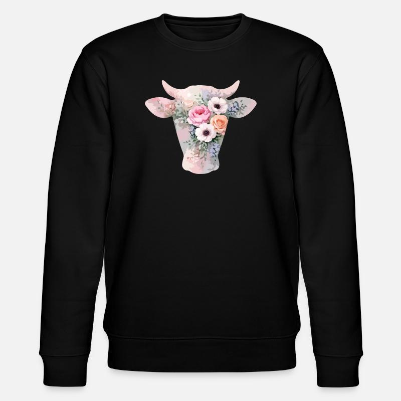 Kuh Silhouette Blumen - Stanley/Stella Unisex Bio-Sweatshirt CHANGER  - Schwarz