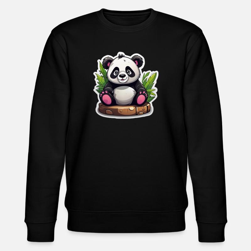 Panda Cartoon Assis Sur Bambou - Sweat bio CHANGER Stanley/Stella Unisexe - noir