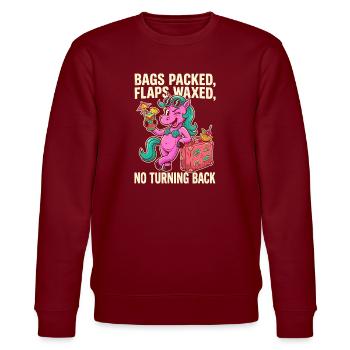 Unicornen holiday: suitcase adventure - Stanley/Stella CHANGER Unisex Organic Sweatshirt - burgundy - Front - Nik (191cm) & Marisol (170cm)