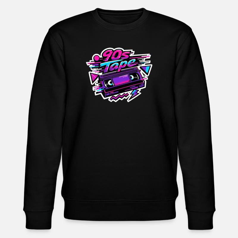 90s Tape Neon Retro Cassette - Stanley/Stella CHANGER Unisex Organic Sweatshirt - black