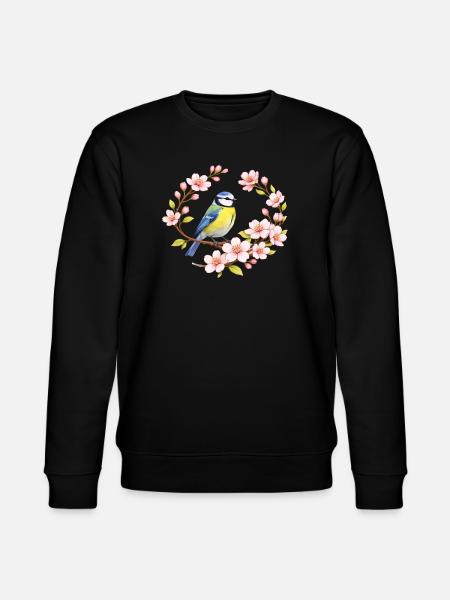Blue with Cherry Blossoms Spring Motif - Stanley/Stella CHANGER Unisex Organic Sweatshirt - black