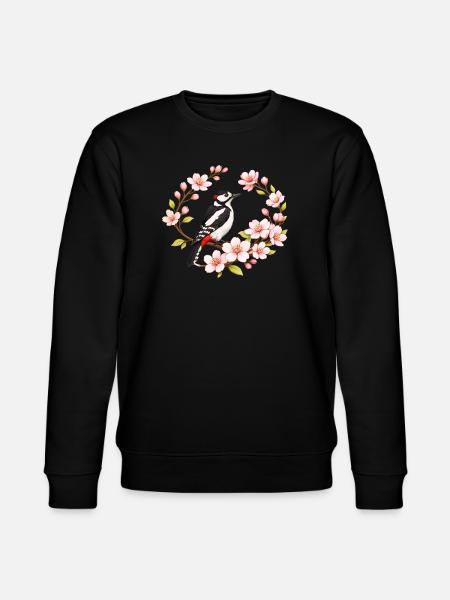 Stor Plettet Spætte med kirsebærblomster Forårsmotiv - Stanley/Stella økologisk unisex-sweatshirt CHANGER  - sort