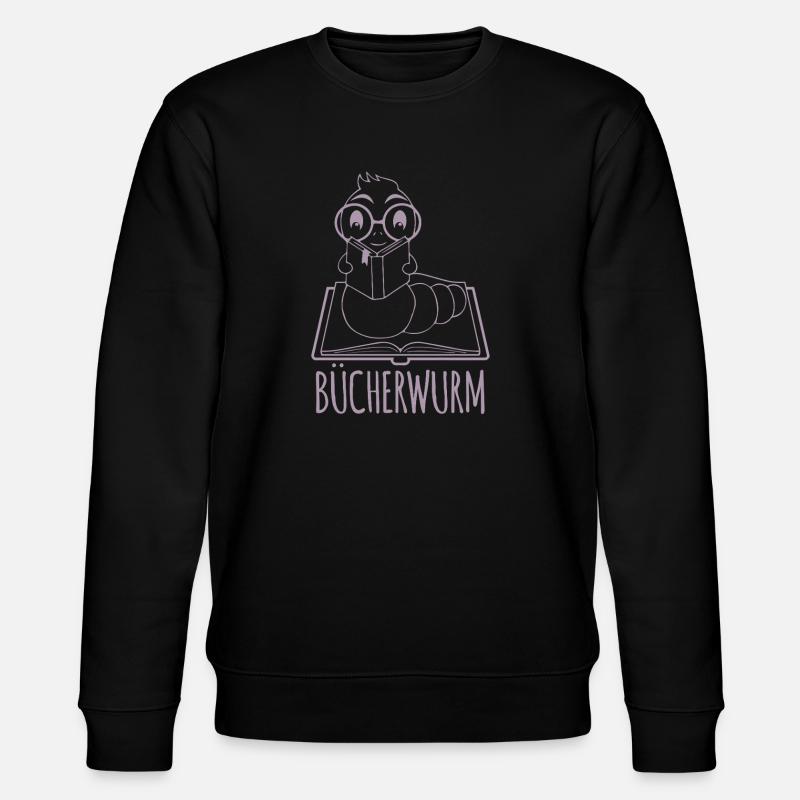 Bücherwurm Silhouette Minimalistisch Nerd - Stanley/Stella Unisex Bio-Sweatshirt CHANGER - Schwarz
