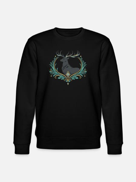 Hirsch im Ornamentherz - Stanley/Stella Unisex Bio-Sweatshirt CHANGER - Schwarz
