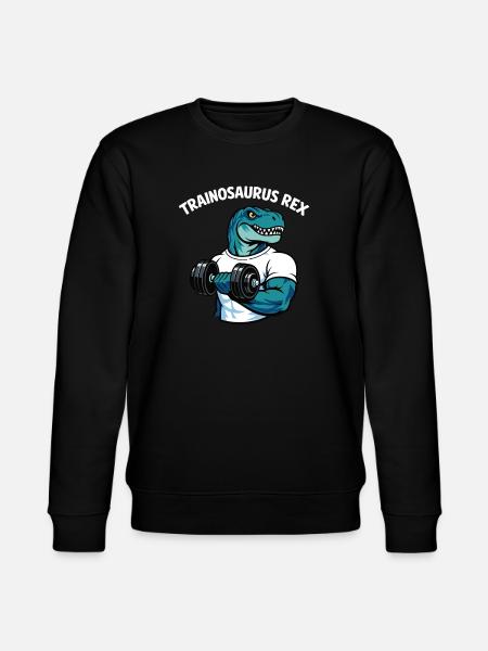 Trainosaurus Rex Funny Gym Dinosaur Shirt - Stanley/Stella CHANGER Unisex Organic Sweatshirt - black